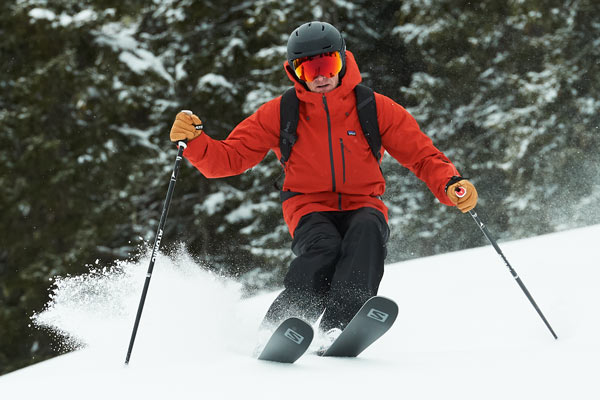 A skier in deep snow